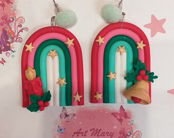 Boucles d'oreilles Noel fimo, pâte polymère