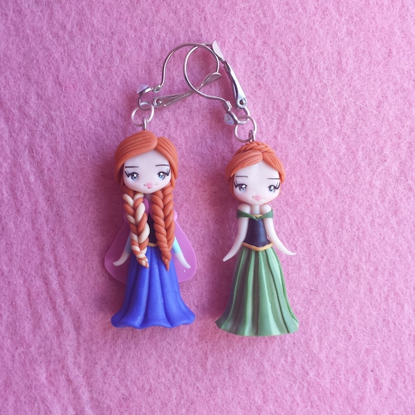 Earrings Anna frozen in fimo, polymer clay