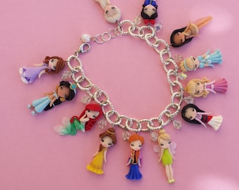 Bracelet with disney princesses in fimo, polymer clay