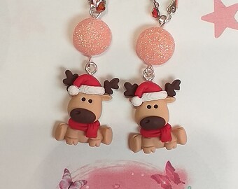 Boucles d'oreilles Noel fimo, pâte polymère