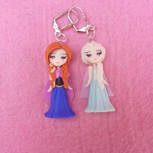 Anna, elsa earrings and frozen fimo, polymer clay