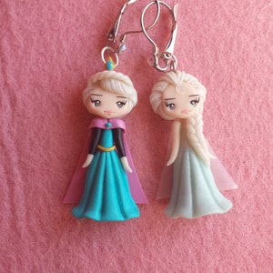 Earrings Elsa frozen in fimo, polymer clay