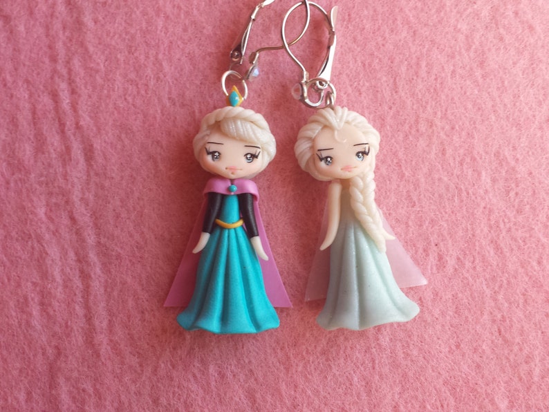 Earrings Elsa frozen in fimo polymer clay | Etsy