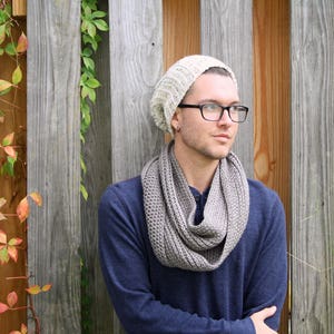 Men's or Women's Knit-like Ribbed Infinity Scarf in Greybeard image 5