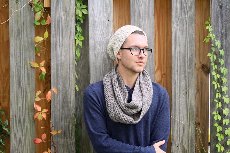 Men's or Women's Knit-like Ribbed Infinity Scarf in Greybeard image 5