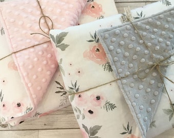 Sweet Roses Baby Blanket - Quilt, Playmat, Cot Bedding - Shabby Chic Floral Roses - Pink Grey White - Nursery Decor - Cot Bedding