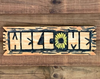 Sunflower Sign Welcome Sign Wood Front Porch Sign Wood Wall Decor Chainsaw Carving Cabin Sign Rustic Wedding Wood Carving Farmhouse Decor