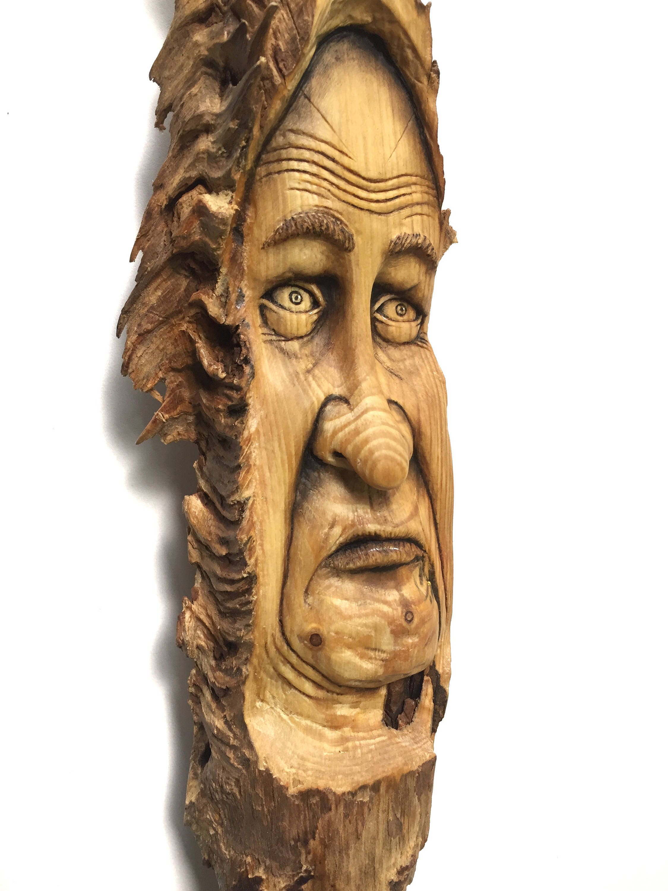 Wood Carving, Sculpture, Wood Spirit, Wall Art by Josh Carte, Handmade