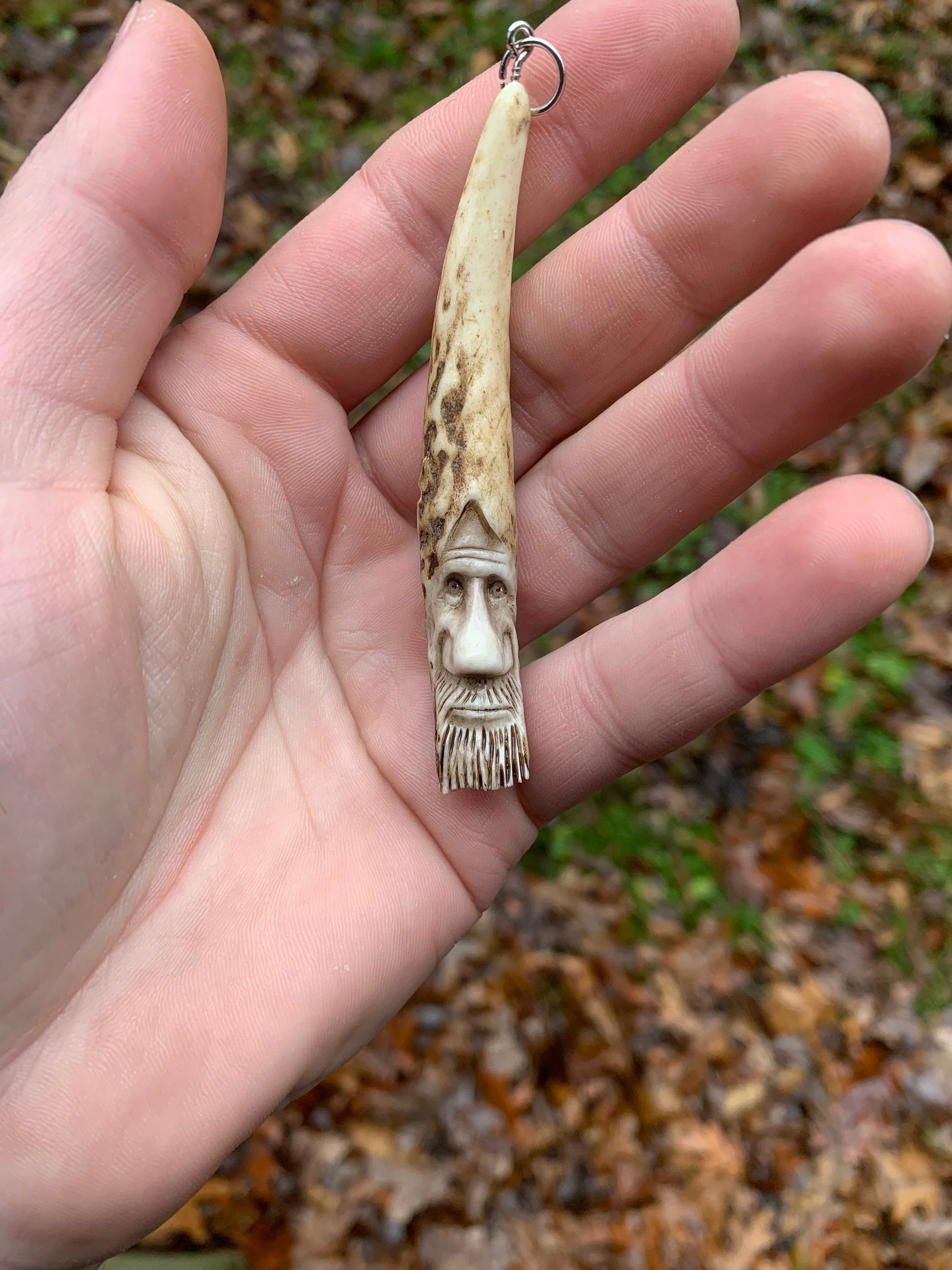Bone Pendant Carving, Deer Antler Necklace, Hand Carved Bone Art, by