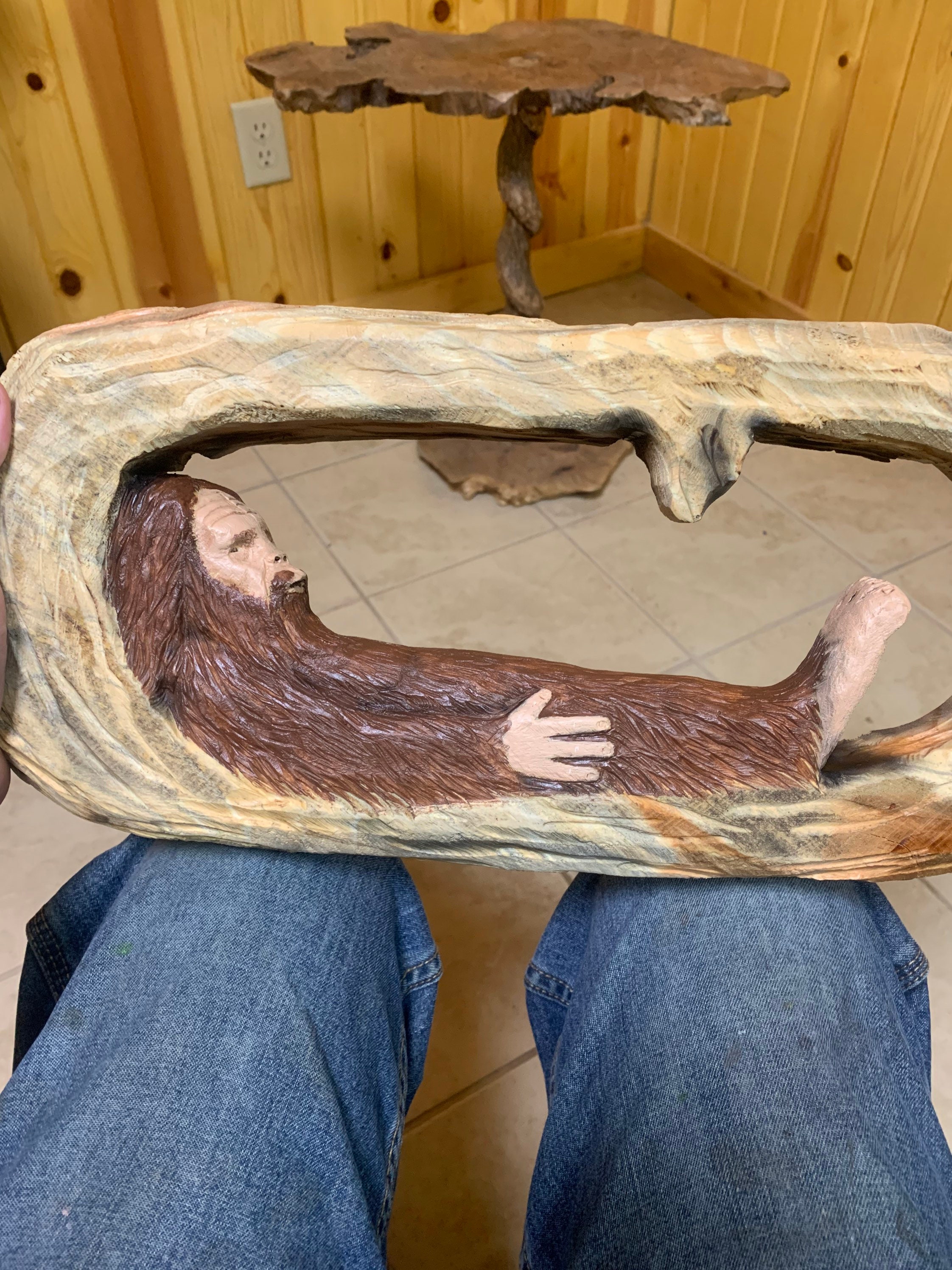 Bigfoot Wood Carving, Hand Carved Bigfoot Sculpture, Wood Wall Art