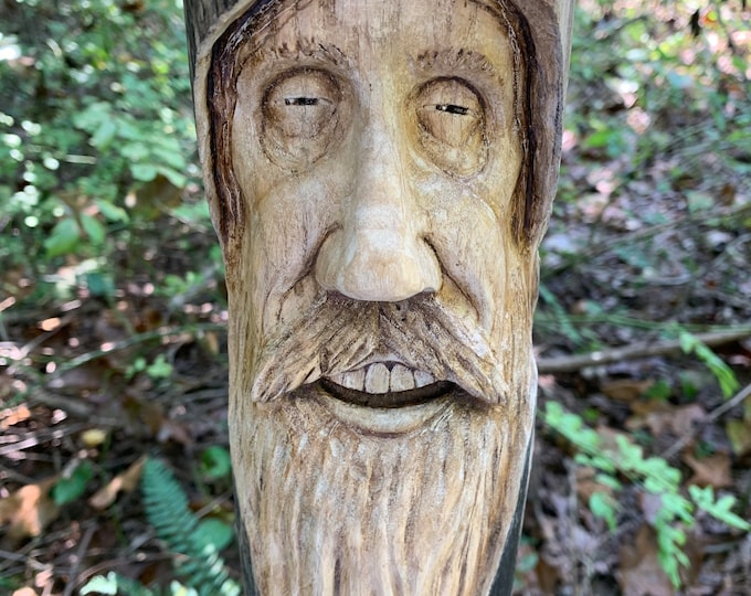 Driftwood Carving, Wood Carving, Wood Spirit Carving, Carving of a Face, Hand Carved Wood Art, Wood Wall Art, by Josh Carte, Made in Ohio