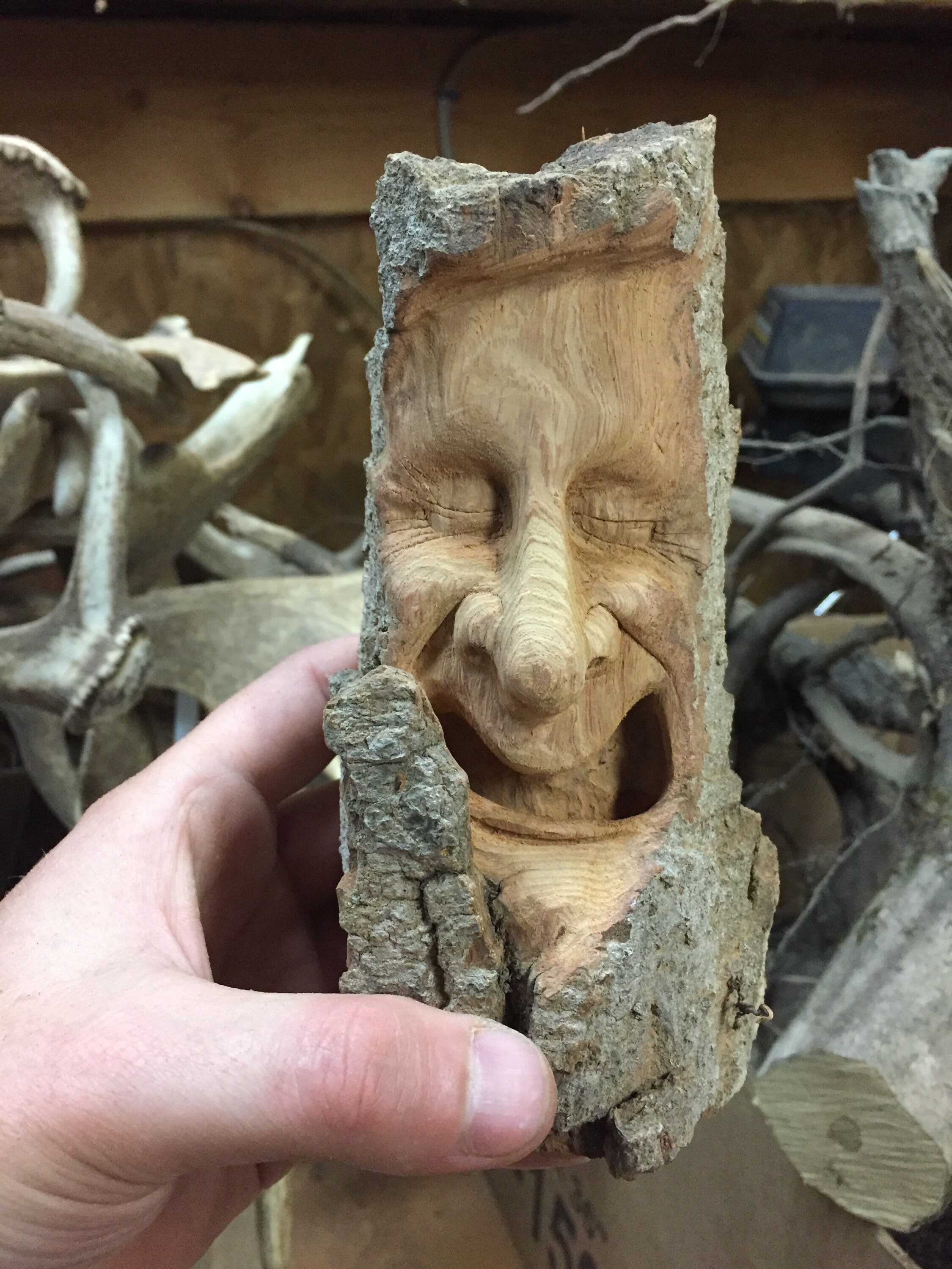 Wood Spirit Carving, Wood Art, Hand Carved by Josh Carte, Faces