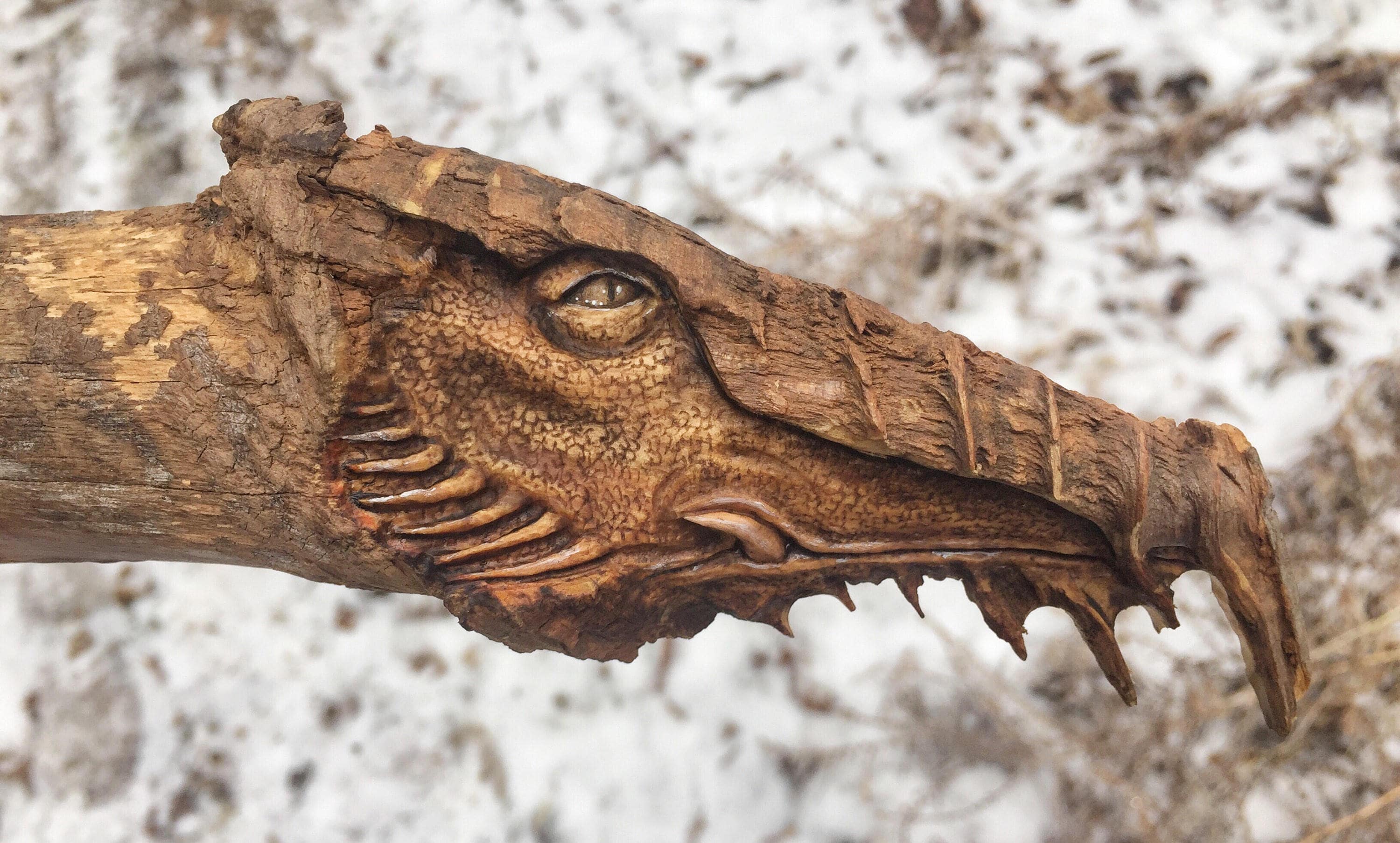 Dragon, Wood Carving, Fantasy Art, by Josh Carte, Hand Carved Sculpture