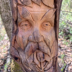 Green Man wood spirit carving hand carved wood wall art carving of a face by Josh Carte made in Ohio handmade woodworking original Art