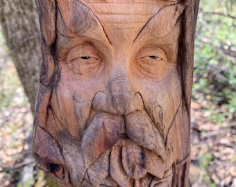 Green Man wood spirit carving hand carved wood wall art carving of a face by Josh Carte made in Ohio handmade woodworking original Art