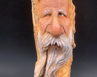 Wood Spirit Carving, old Man with Beard, Wizard, Wood Carving, Wood Wall Art, Hand Carved Wood Art, by Josh Carte, Carving of a Face