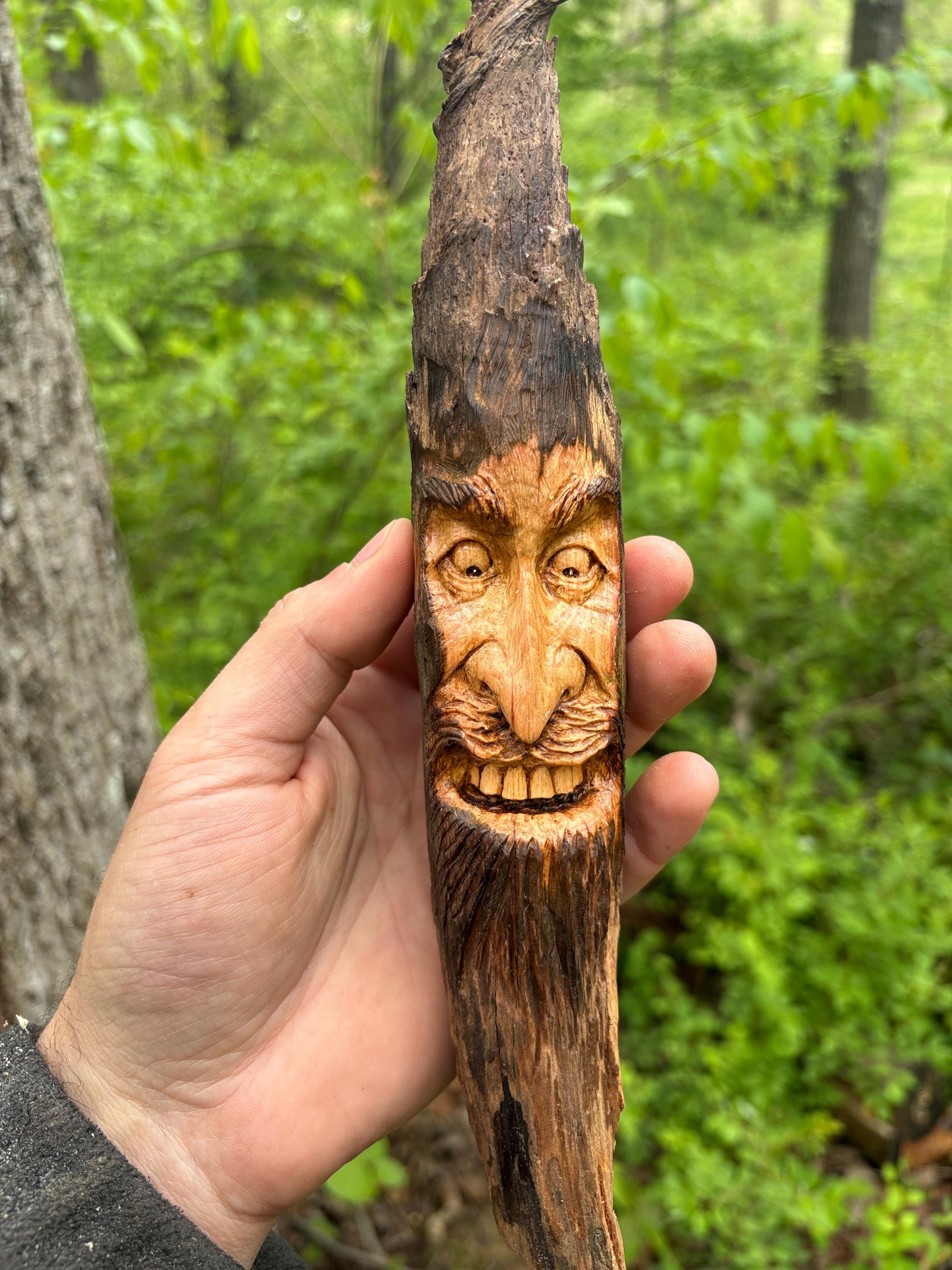Wood Spirit Carving | Old Man With Beard | Hand Carved Wall Art - Etsy