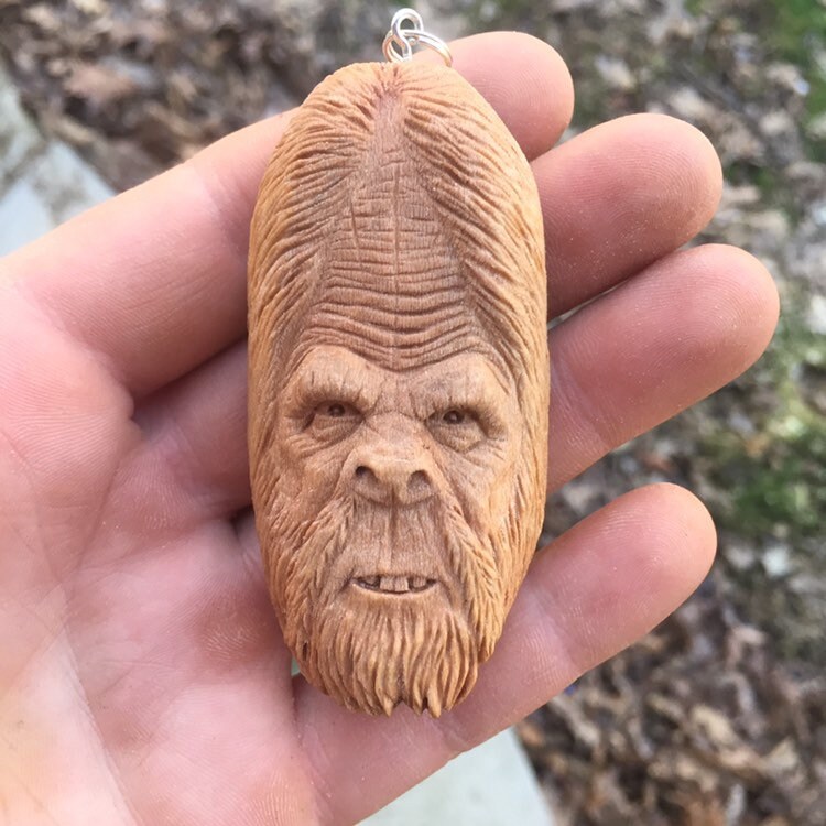 Bigfoot Pendant, Sasquatch Wood Carving, Yeti Jewelry, Wood Jewelry