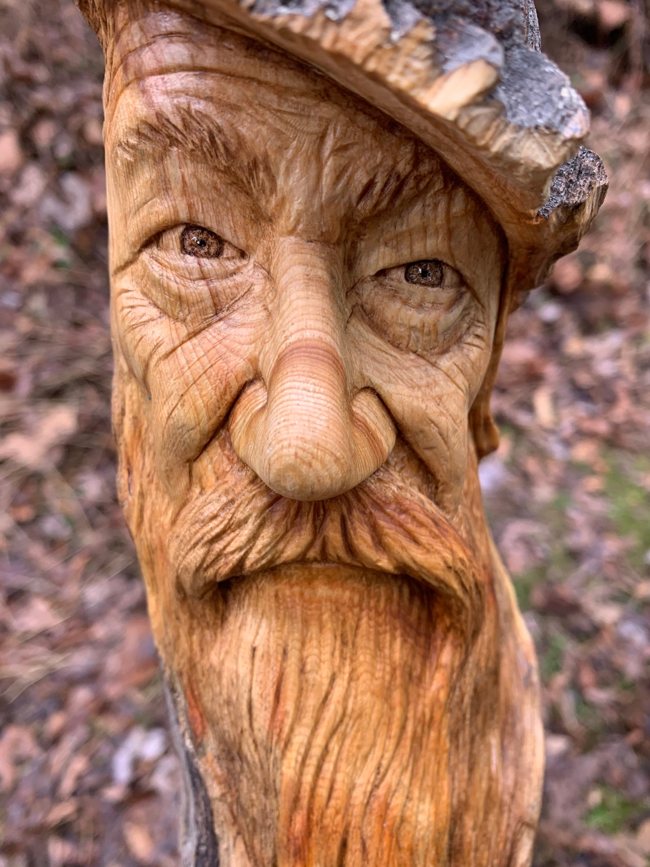 Wood Carving, Wood Spirit Carving, Hand Carved Wood Art, Wood Wall Art, by  Josh Carte, Carving of a Face, Old Man with Beard, Natural Art