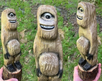 Monster Carving, Chainsaw Carving, Hand Carved Wood Art, Chainsaw Art, by Josh Carte, Golden Monster, Perfect Wood Gift, Monster Lover