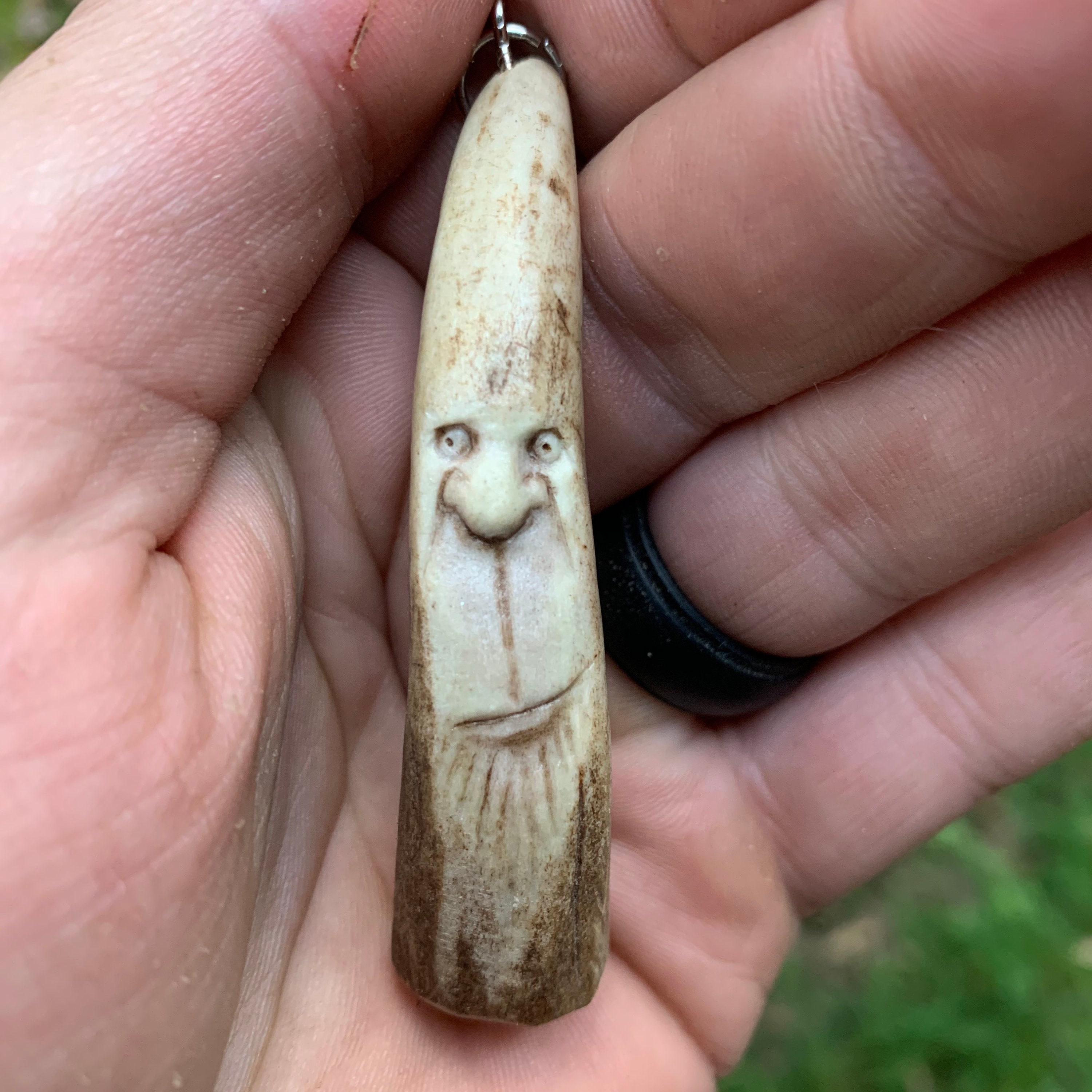 Bone Carving, Carving of a Face, Deer Antler Carving, Bone Necklace