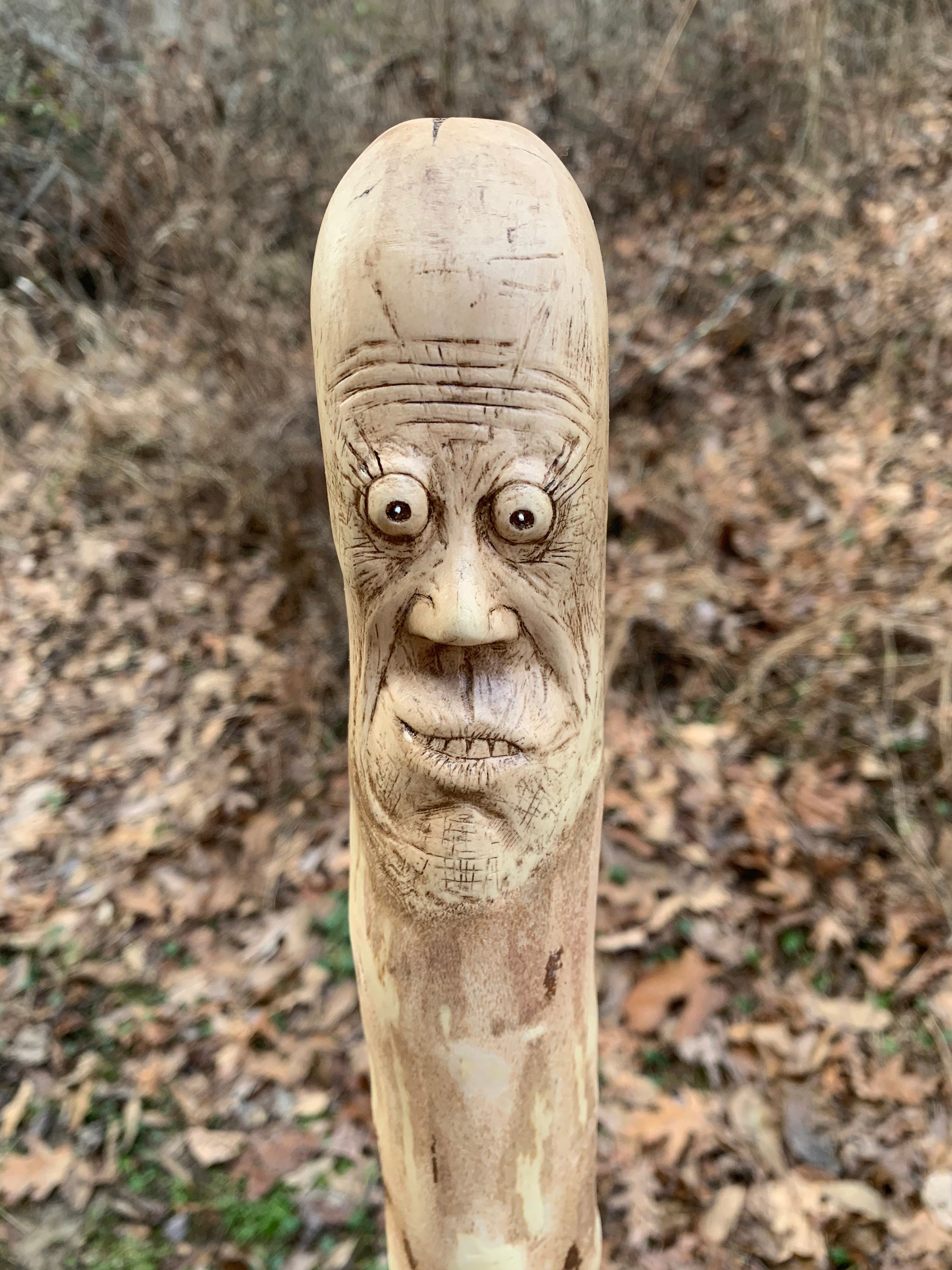 Walking Stick, Wood Carving, Carving of a Face, Hiking Stick, Hand Carved  Wood Art, by Josh Carte, Made in Ohio