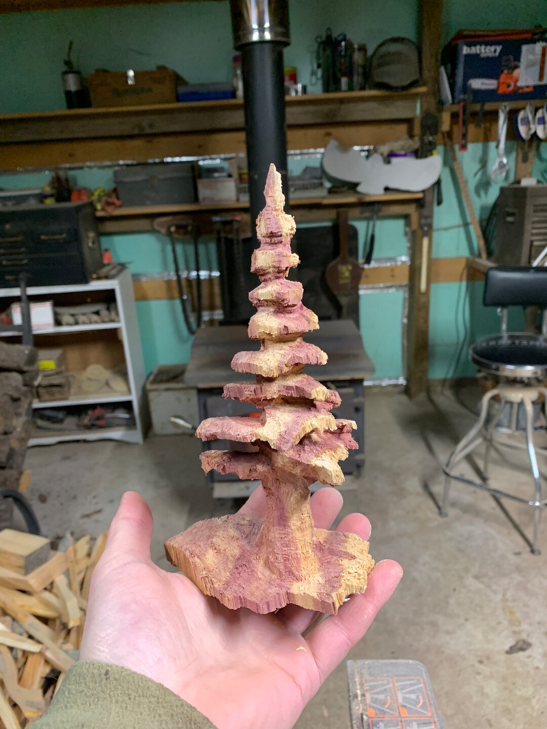 Christmas Tree Wood Carving Chainsaw Carving Wood Gift for Him Wood