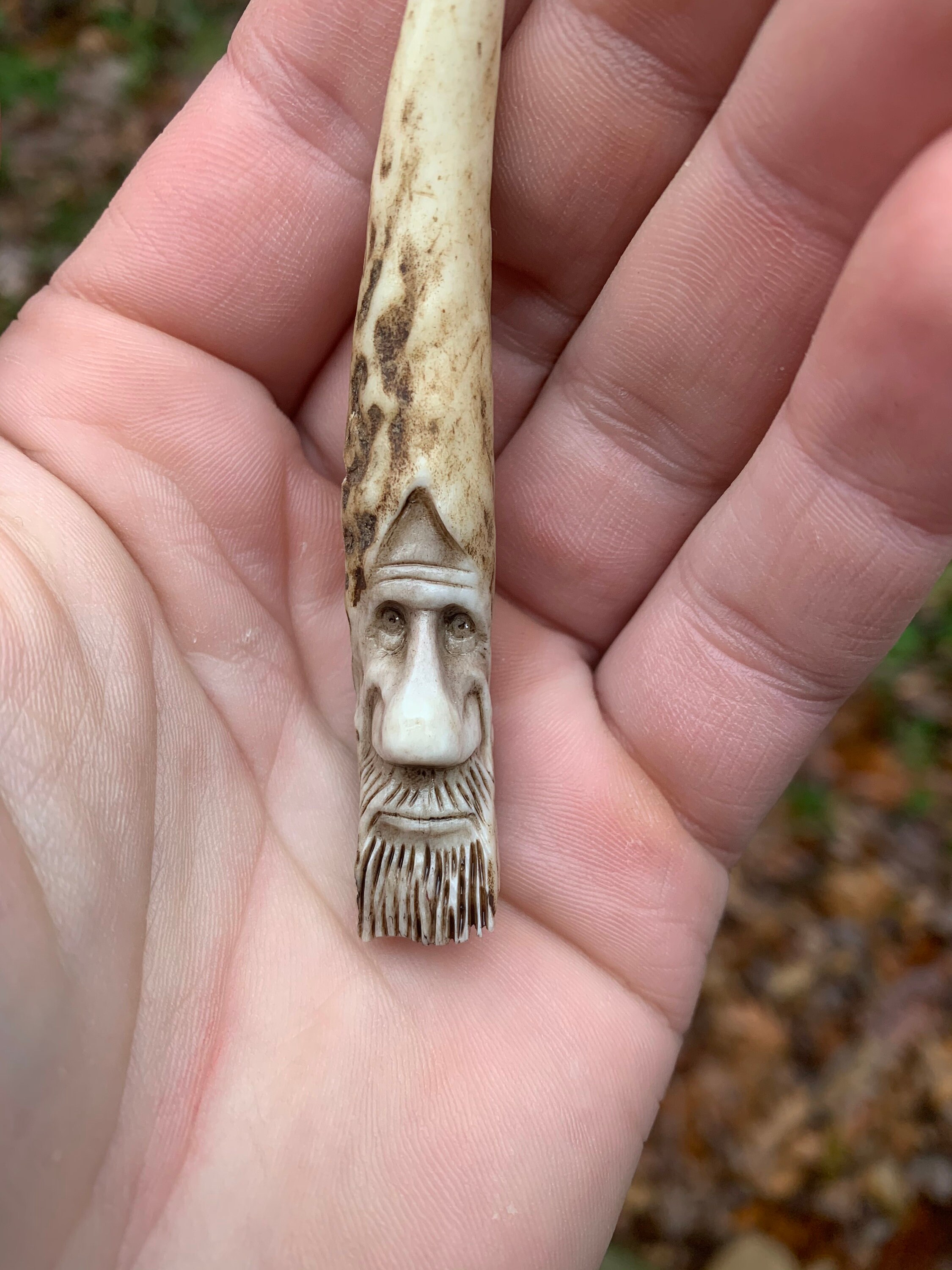 Bone Pendant Carving, Deer Antler Necklace, Hand Carved Bone Art, by