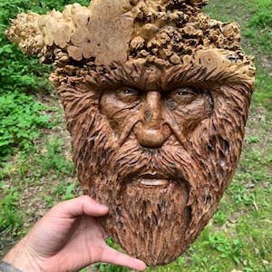 Maple burl wood carving hand carved wood wall art by Josh Carte made in Ohio original Art perfect wood gift carving of a face wood spirit
