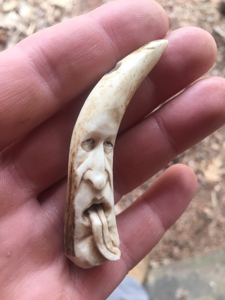Bone Head Pendant, Antler Necklace, Bone Carving, by Josh Carte, Made
