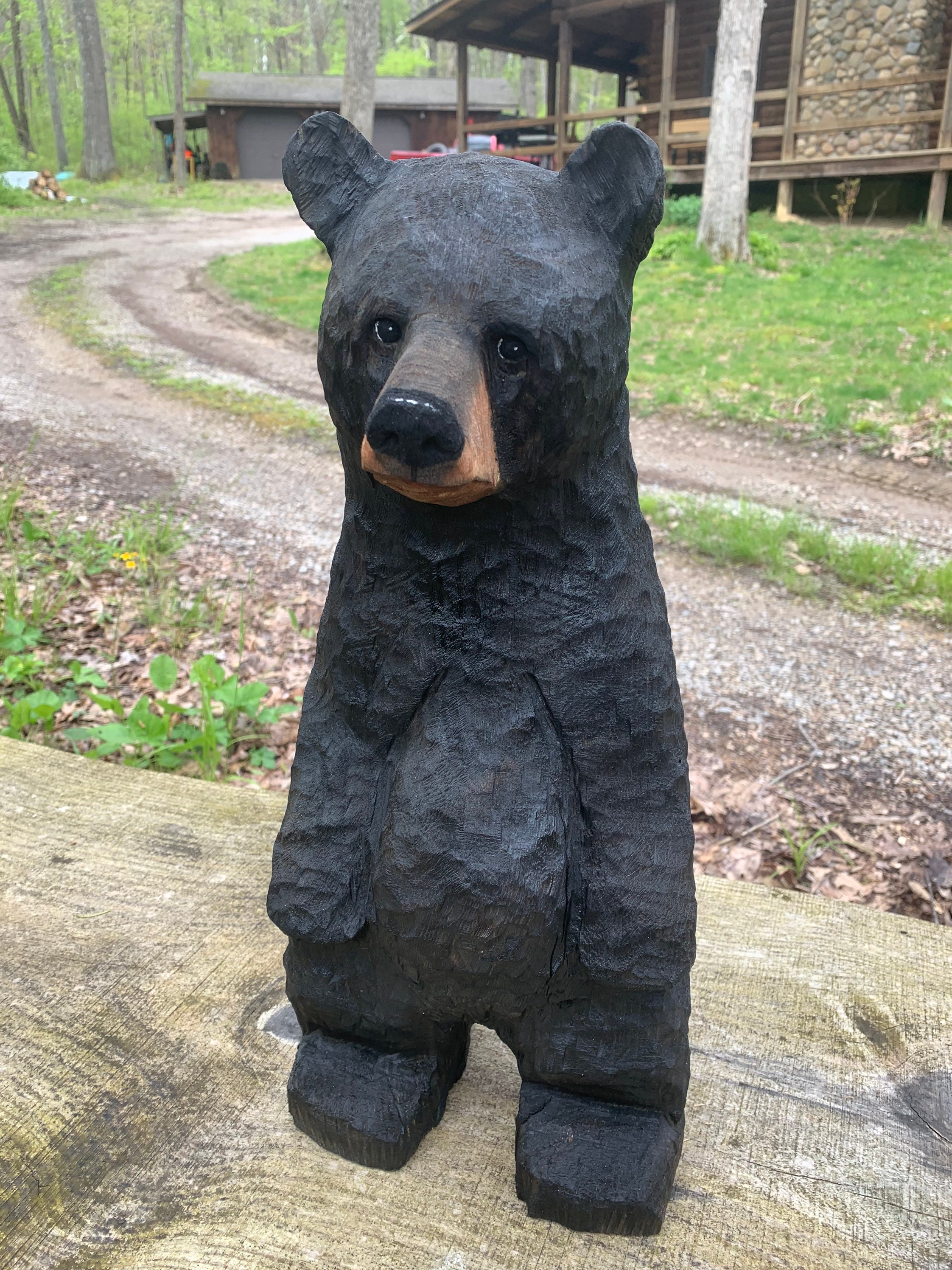 Bear Chainsaw Carving, Carved Black Bear, Wooden Bear, Wood Carving