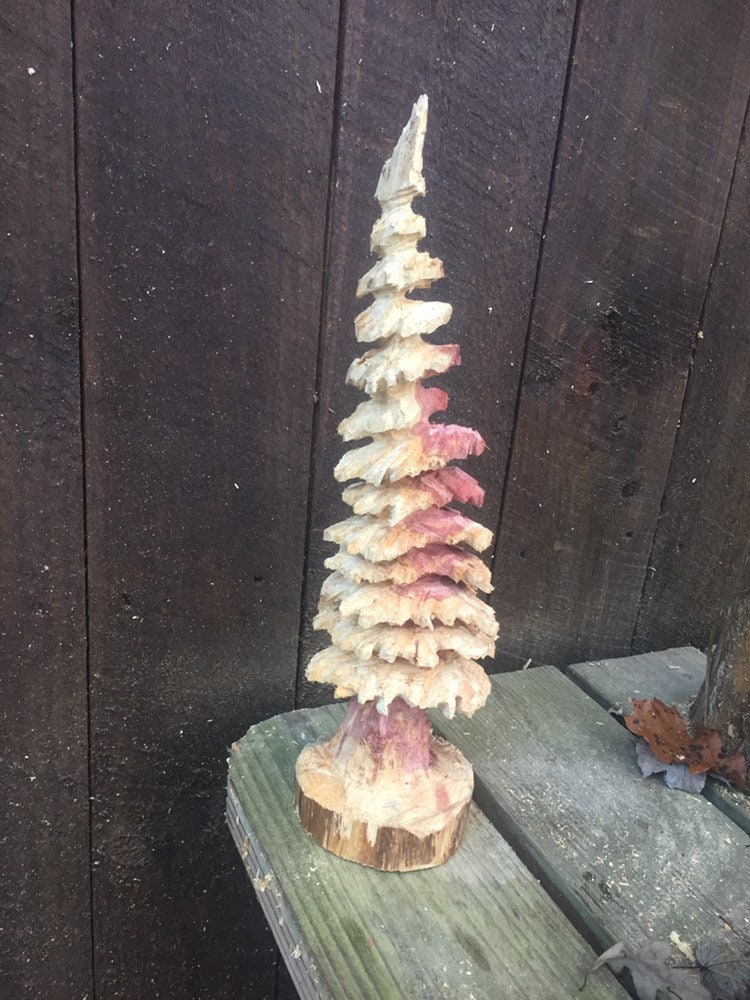 Christmas Tree, Chainsaw Carving, Hand Carved Wood Art, Wooden