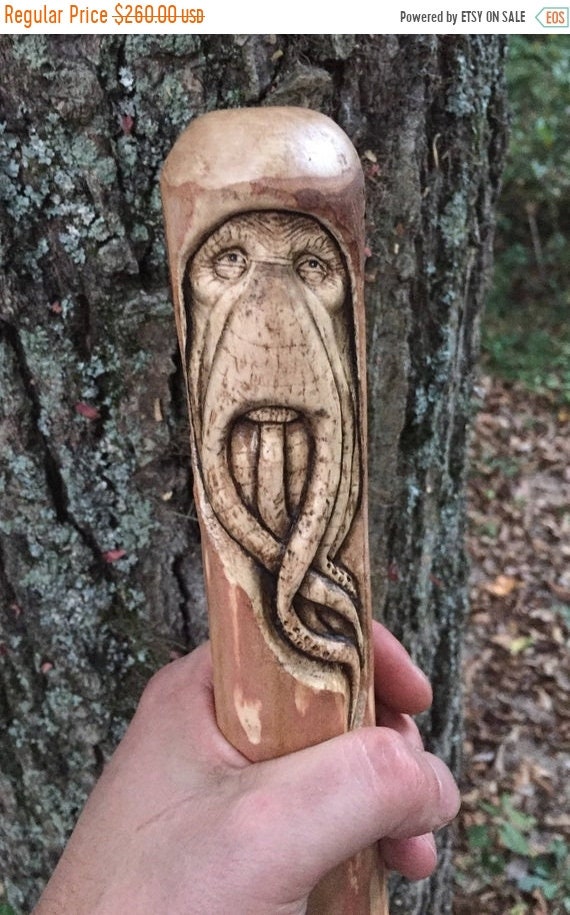 SUMMER SALE SALE, Walking Stick, Davy Jones, Wood Carving, Handmade