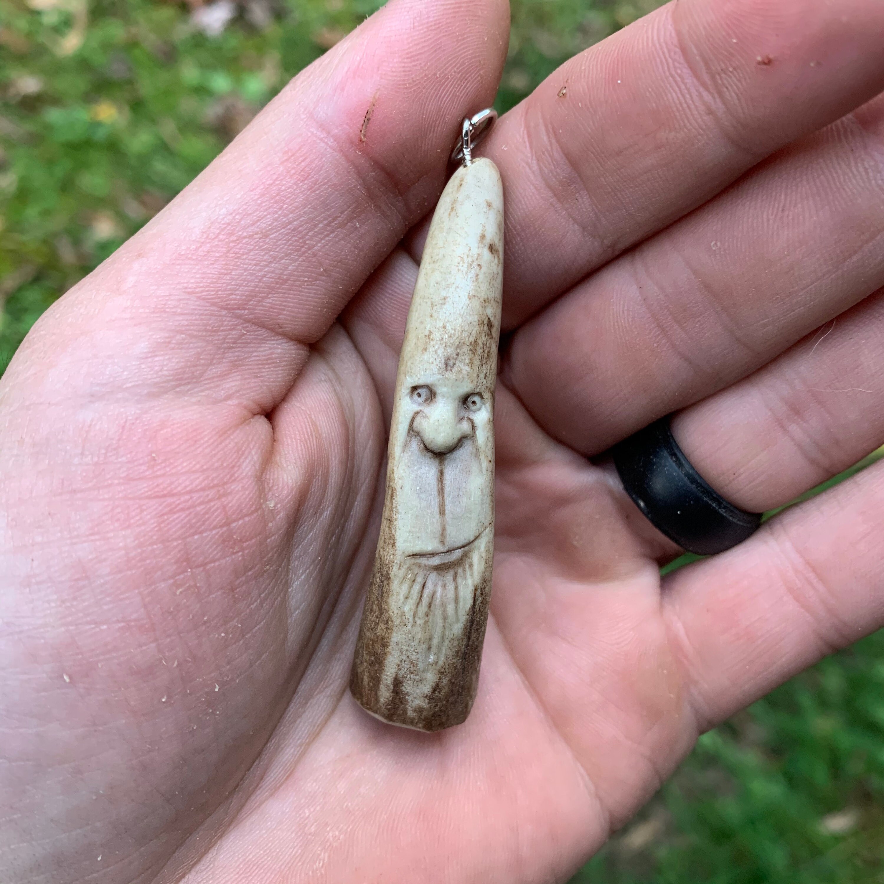 Bone Carving, Carving of a Face, Deer Antler Carving, Bone Necklace