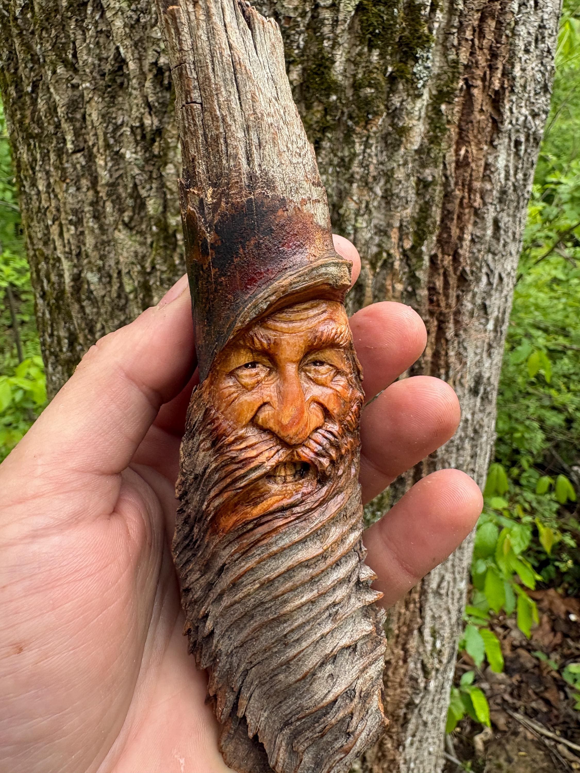 Wood Spirit Carving | Old Man With Beard | Hand Carved Wall Art - Etsy