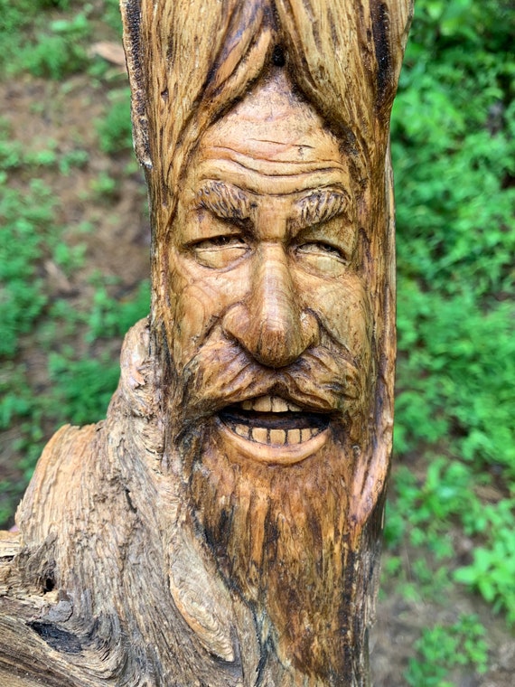 Wood Carving Wood Wall Art Carving of a Face Handmade Woodworking