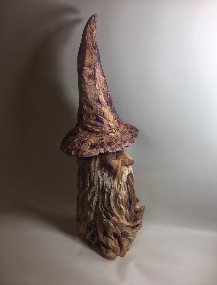 Wizard Wood Carving, Chainsaw Carving, Hand Carved Wizard, by Josh