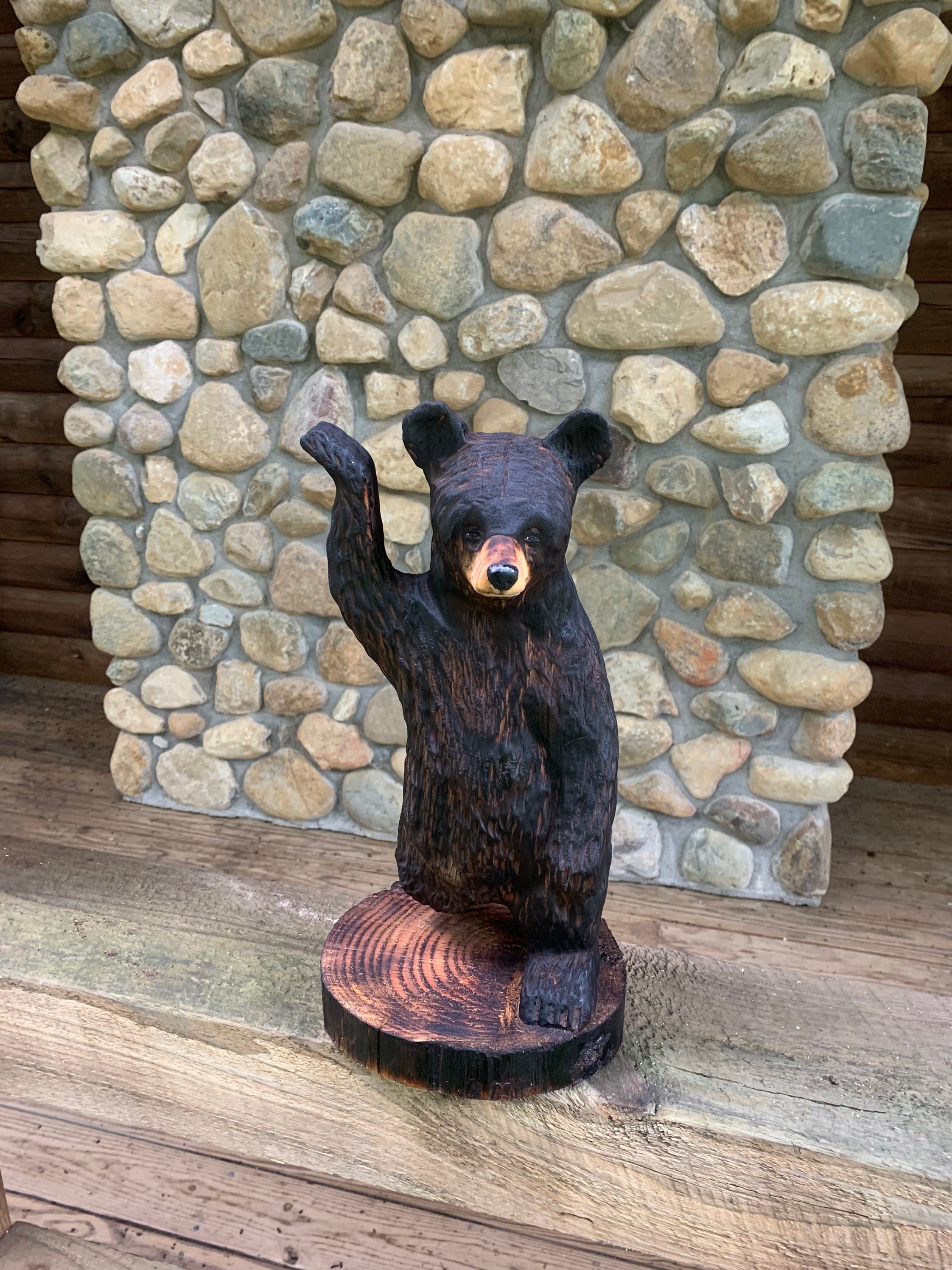 Bear Chainsaw Carving, Wooden Bear Sculpture, Black Bear Carving, Bear