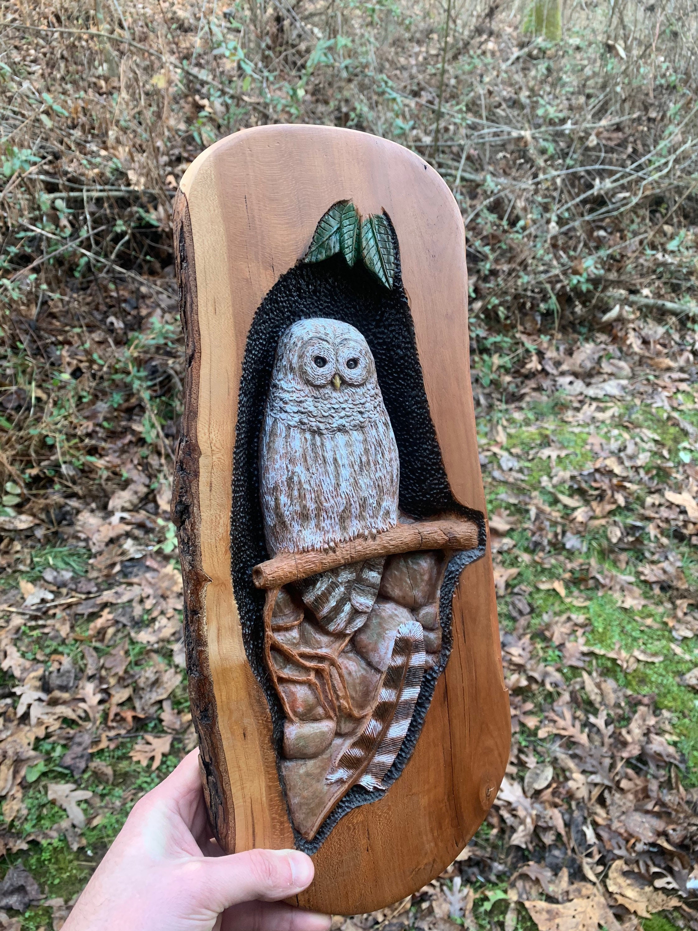 Owl Wood Carving Barred Owl Carving Wood Wall Art Handmade Etsy UK