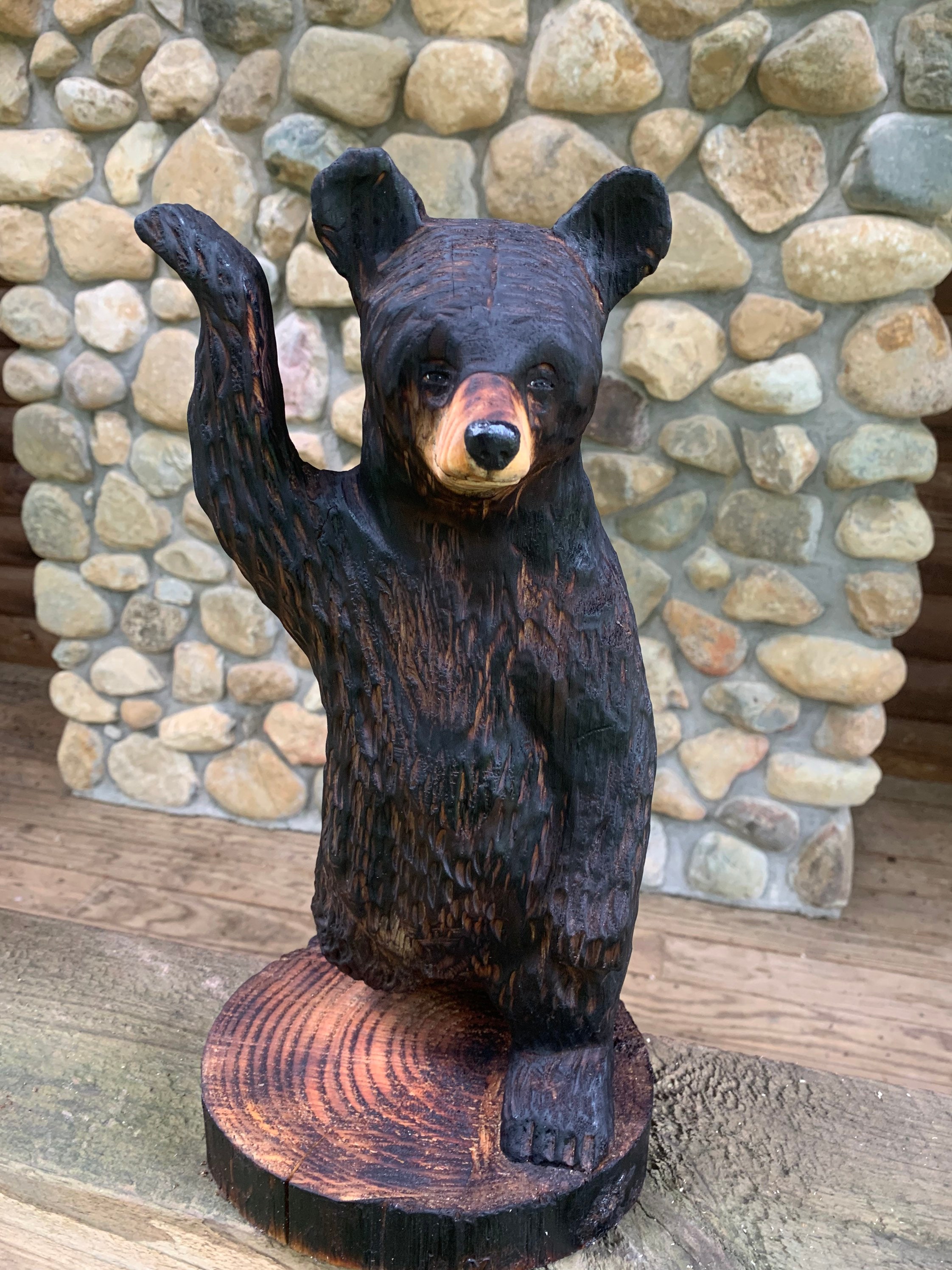 Bear Chainsaw Carving, Wooden Bear Sculpture, Black Bear Carving, Bear