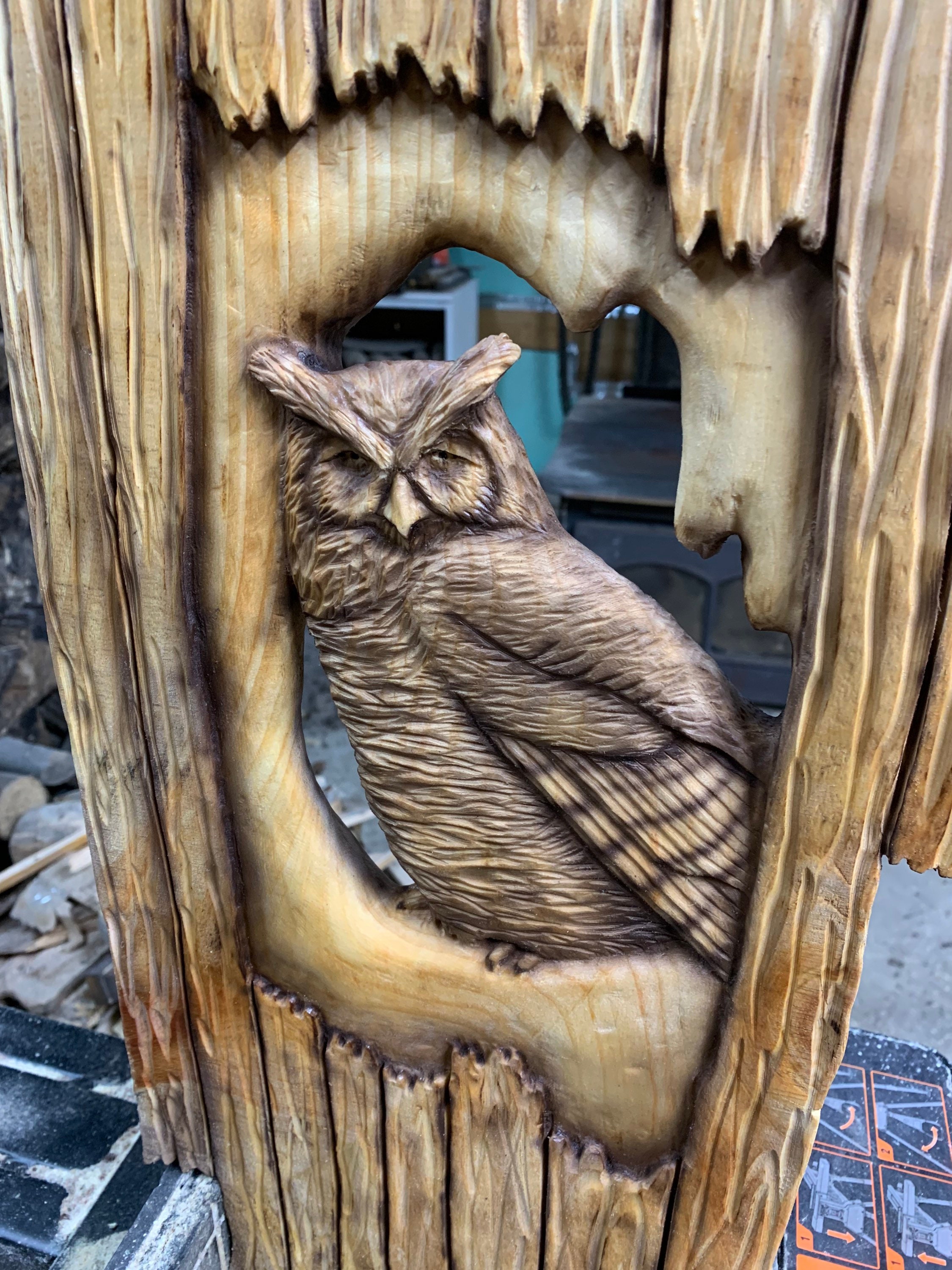 Barn Owl wood sculpture wall art Jason Tennant