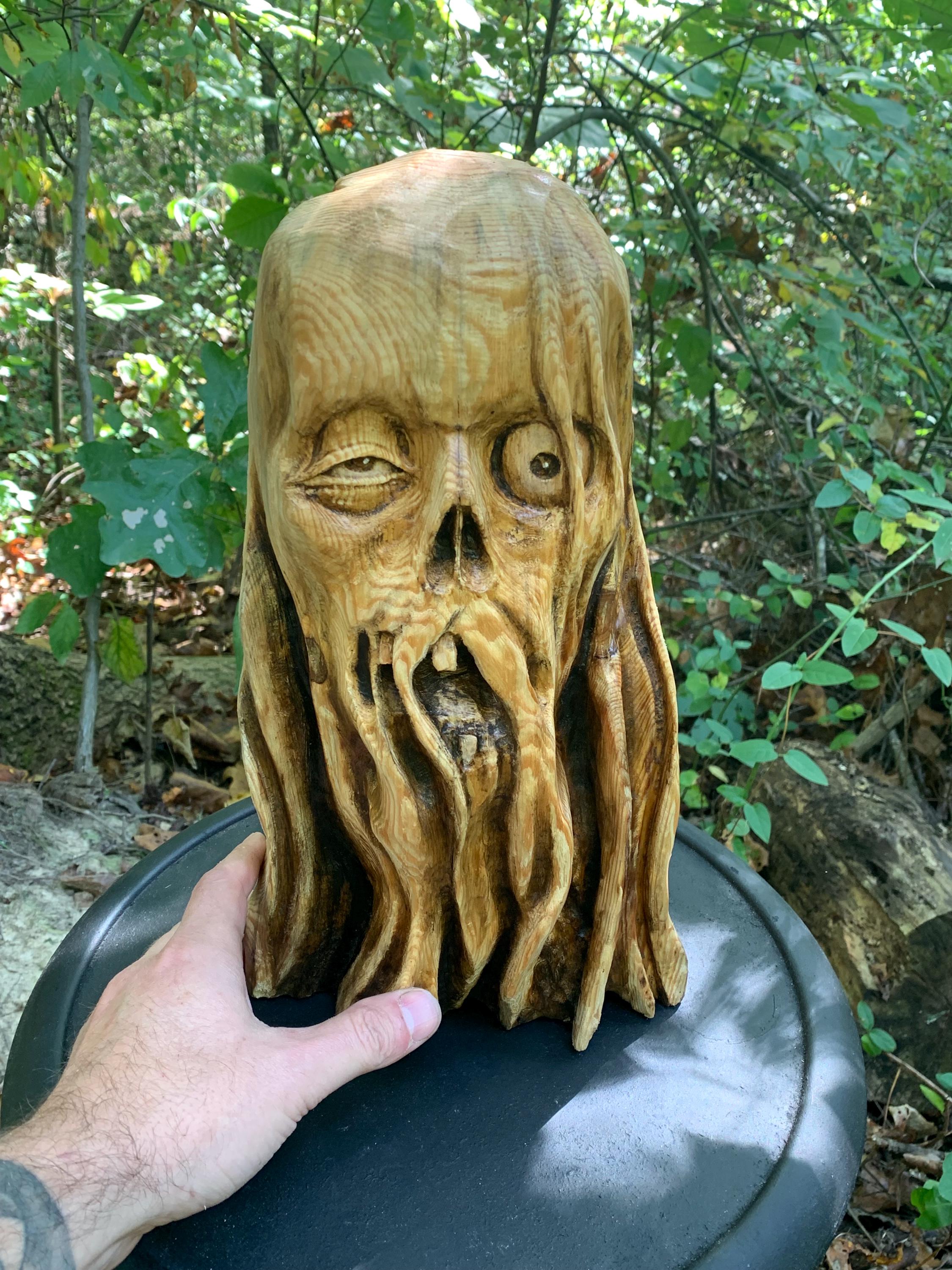 Chainsaw Carved Wood Skull Sculpture, Dark Macabre Art - Etsy