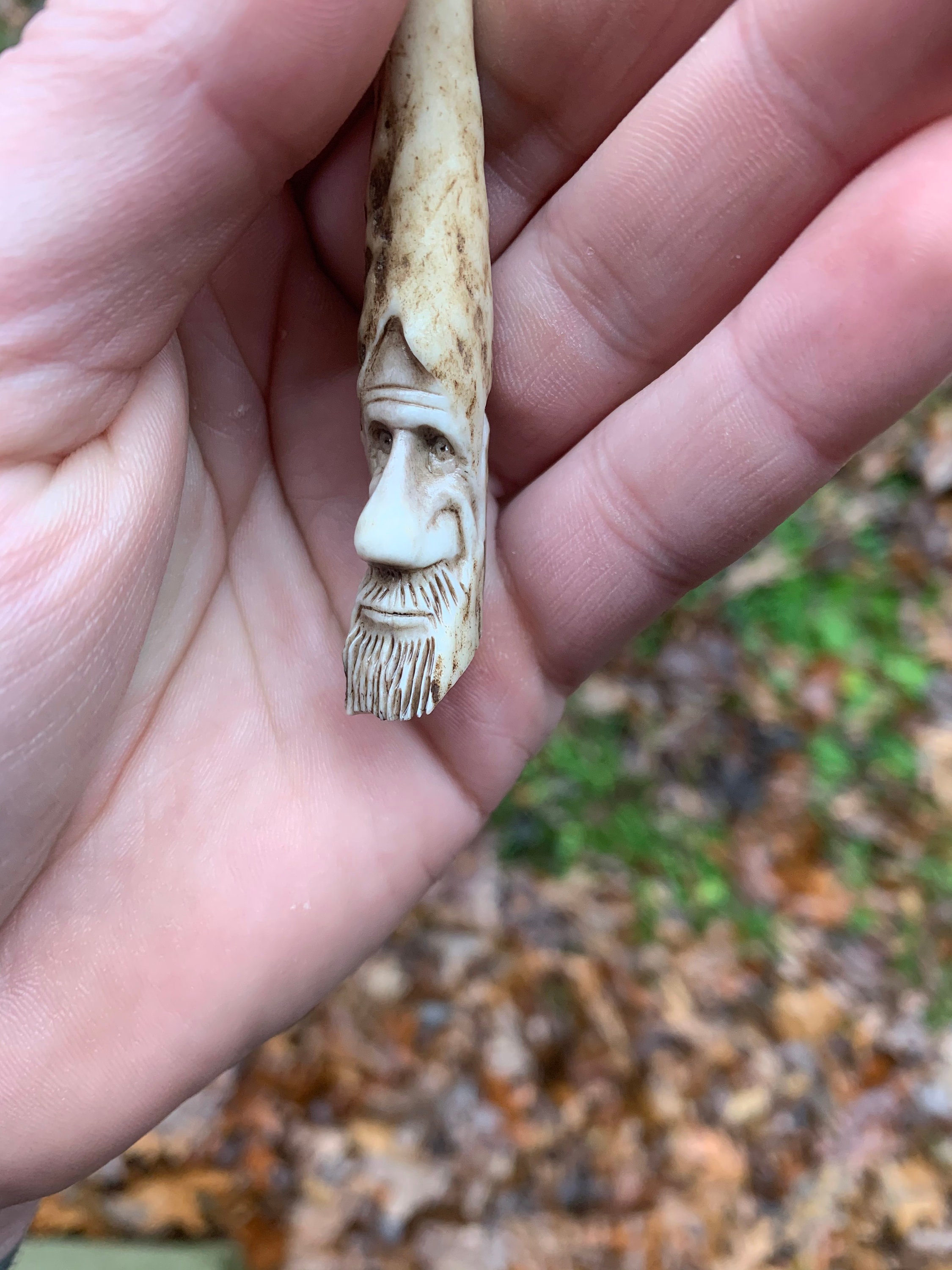 Bone Pendant Carving, Deer Antler Necklace, Hand Carved Bone Art, by