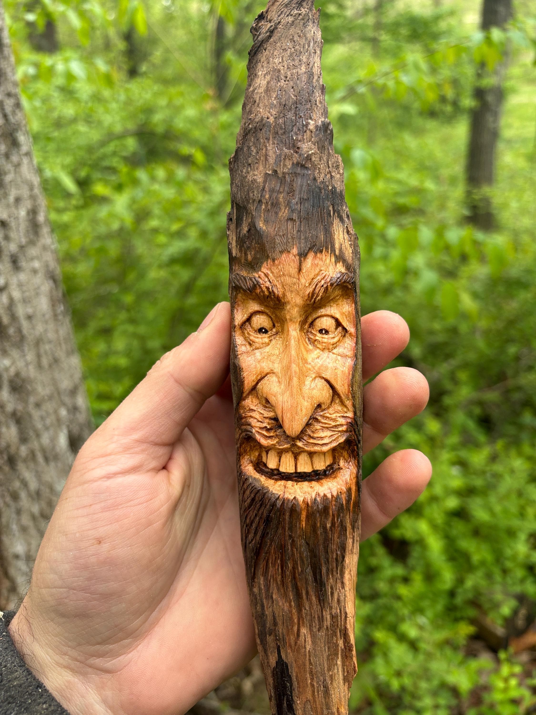 Wood Spirit Carving | Old Man With Beard | Hand Carved Wall Art - Etsy