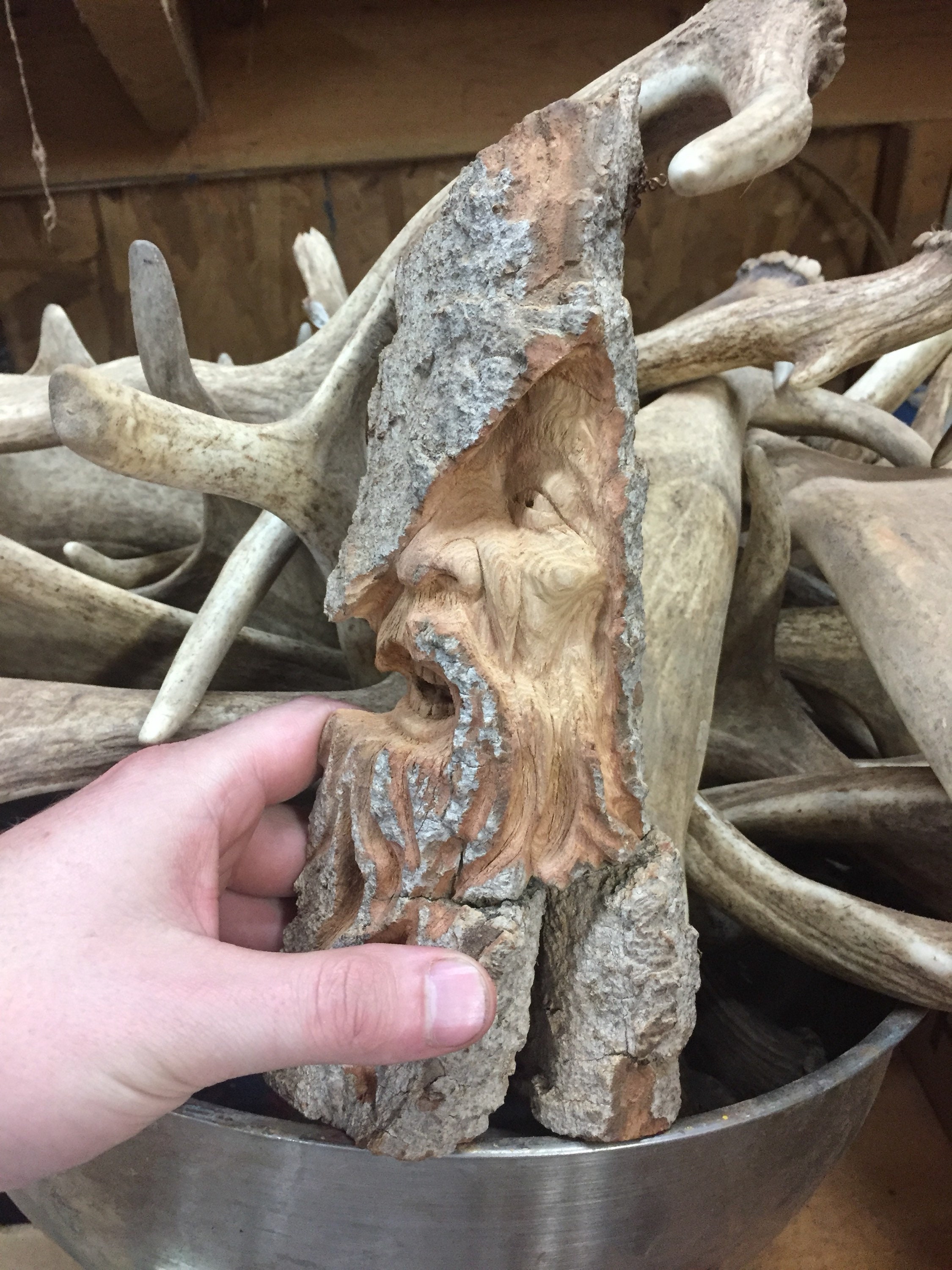 Wood Carving of a Face, Chainsaw Carving Artist, Hand