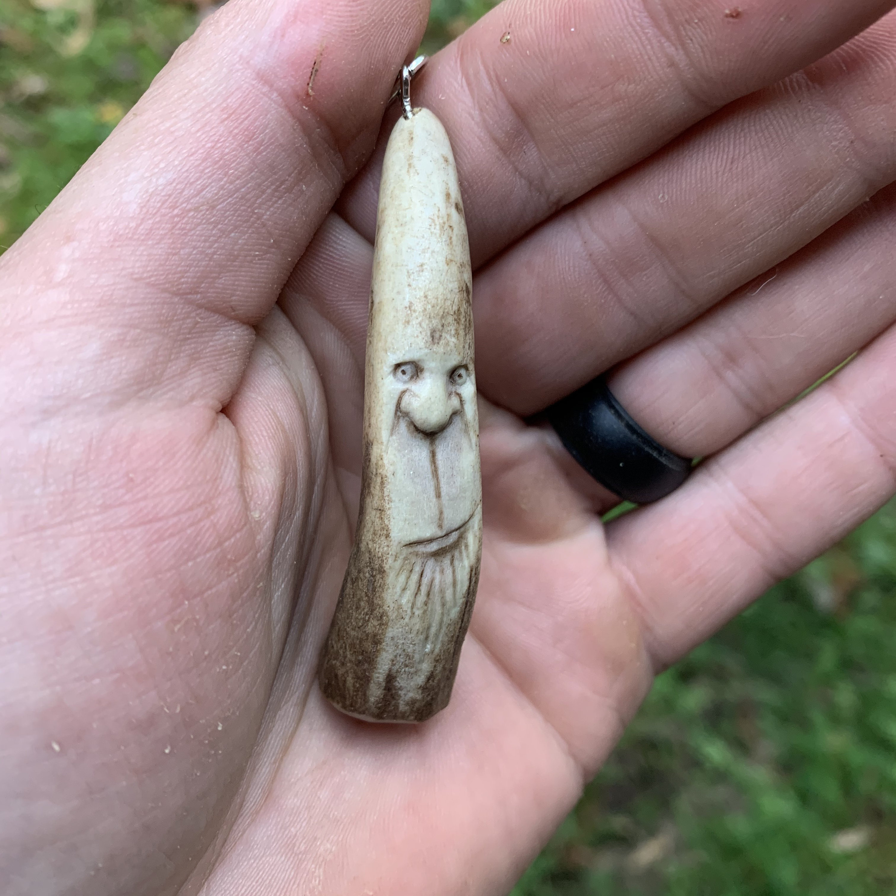 Bone Carving, Carving of a Face, Deer Antler Carving, Bone Necklace