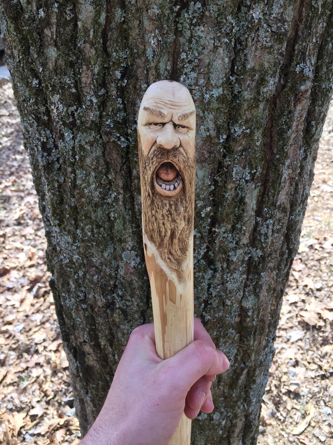 Walking stick, Wood Carving, Handmade Sculpture, Hiking Stick, Wood Spirit, Wood Art, Wood Gift