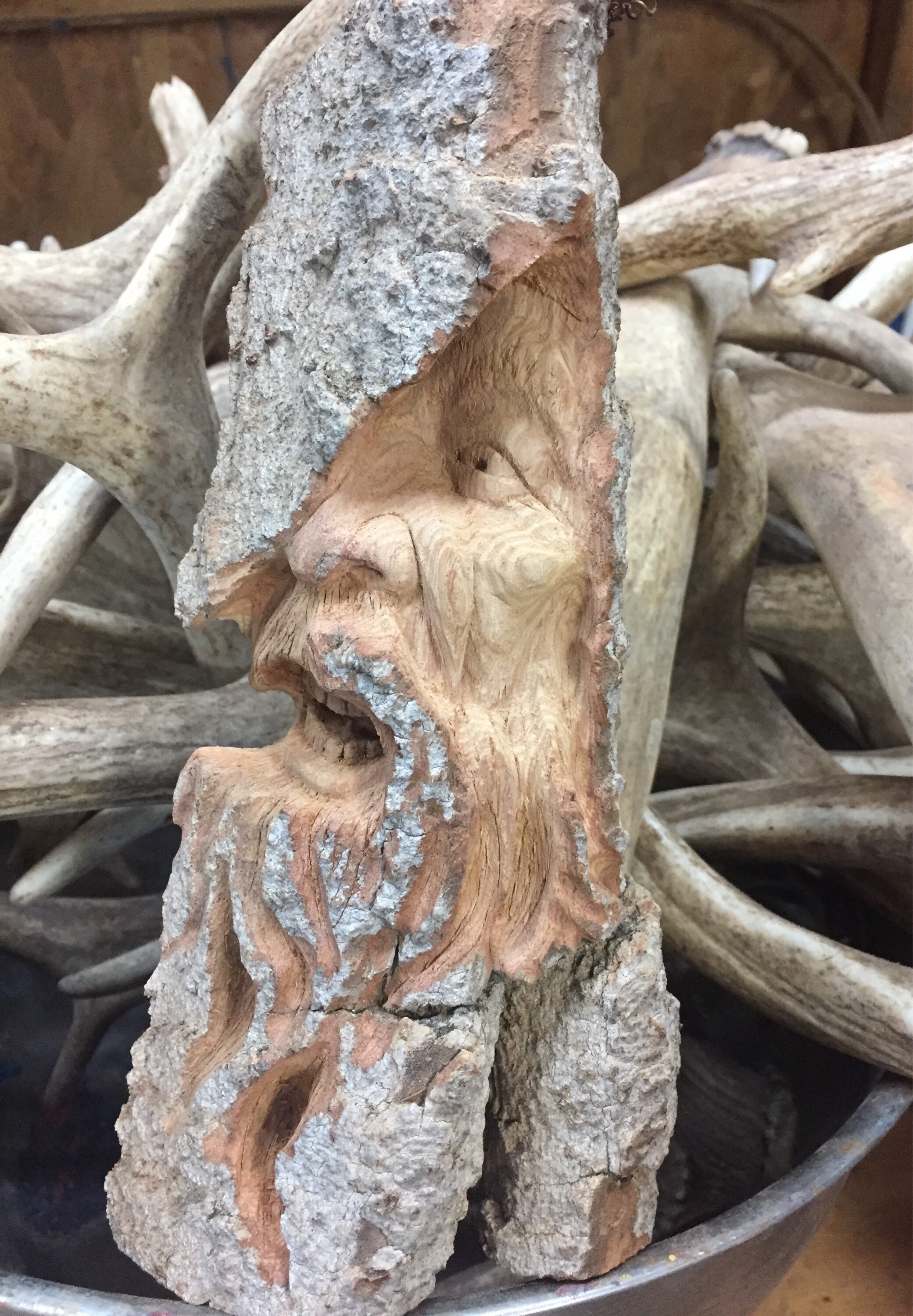 Wood Carving of a Face, Chainsaw Carving Artist, Hand Carved