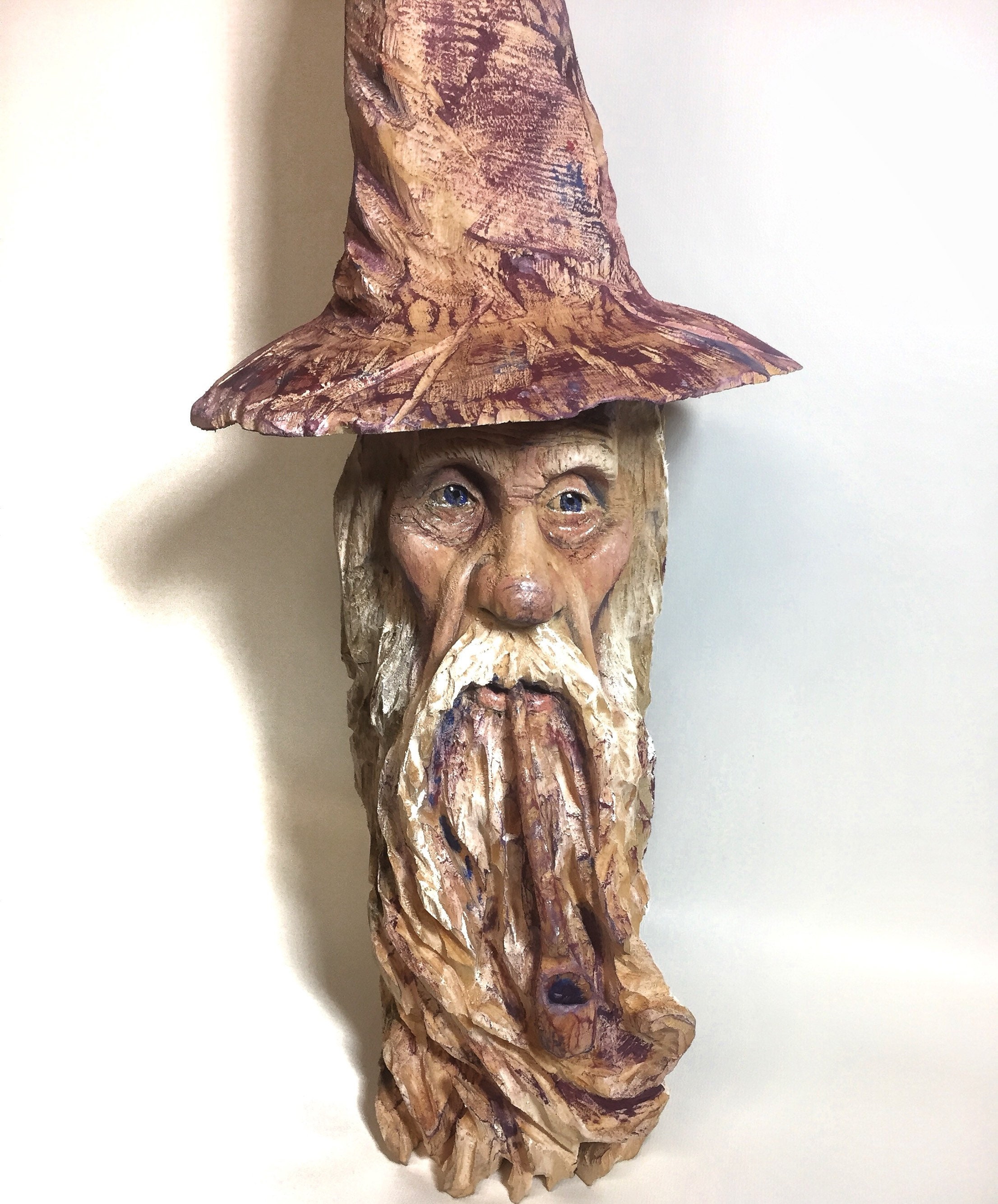 Wizard Wood Carving, Chainsaw Carving, Hand Carved Wizard, by Josh