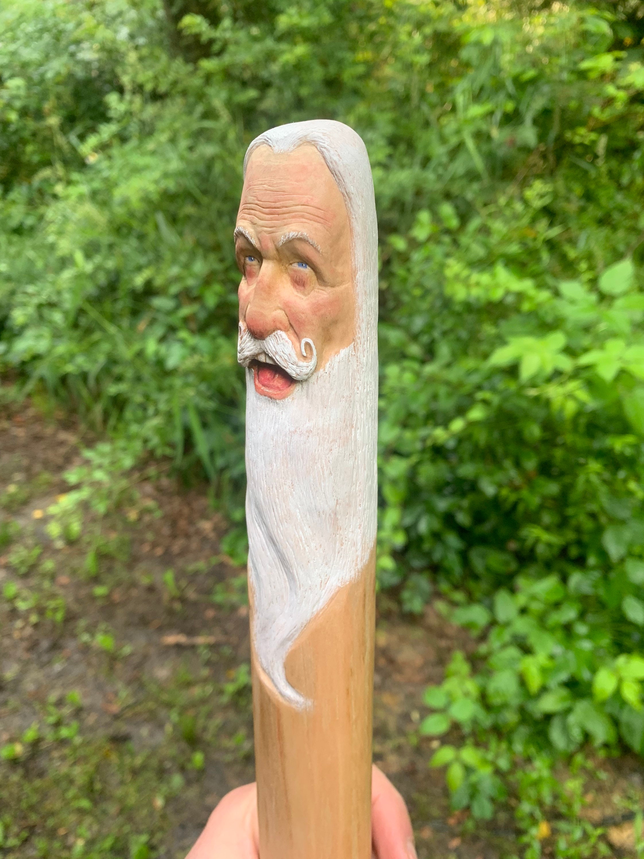 Walking Stick Wood Carving Old Man Carving Hiking Stick Etsy